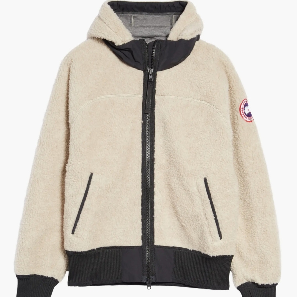 Canada Goose Cream and Black Hooded Puffer Jacket
